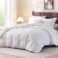 Queen Size Microfiber Duvet Cover Set - 3 Pieces with Zipper Closure White 