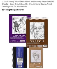 Sketch Book  Drawing Paper Set - 4 Pads, 242 Sheets, Spiral Bound, Mixed Media