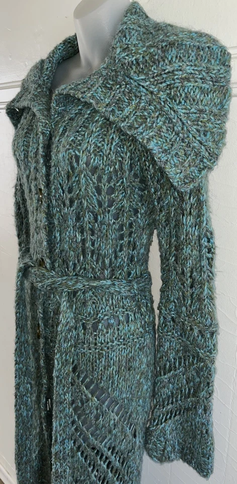 Free People Budapest Daydream Cardigan Teal Open Knit Duster Maxi Sweater-Sz S - Image 4 of 4