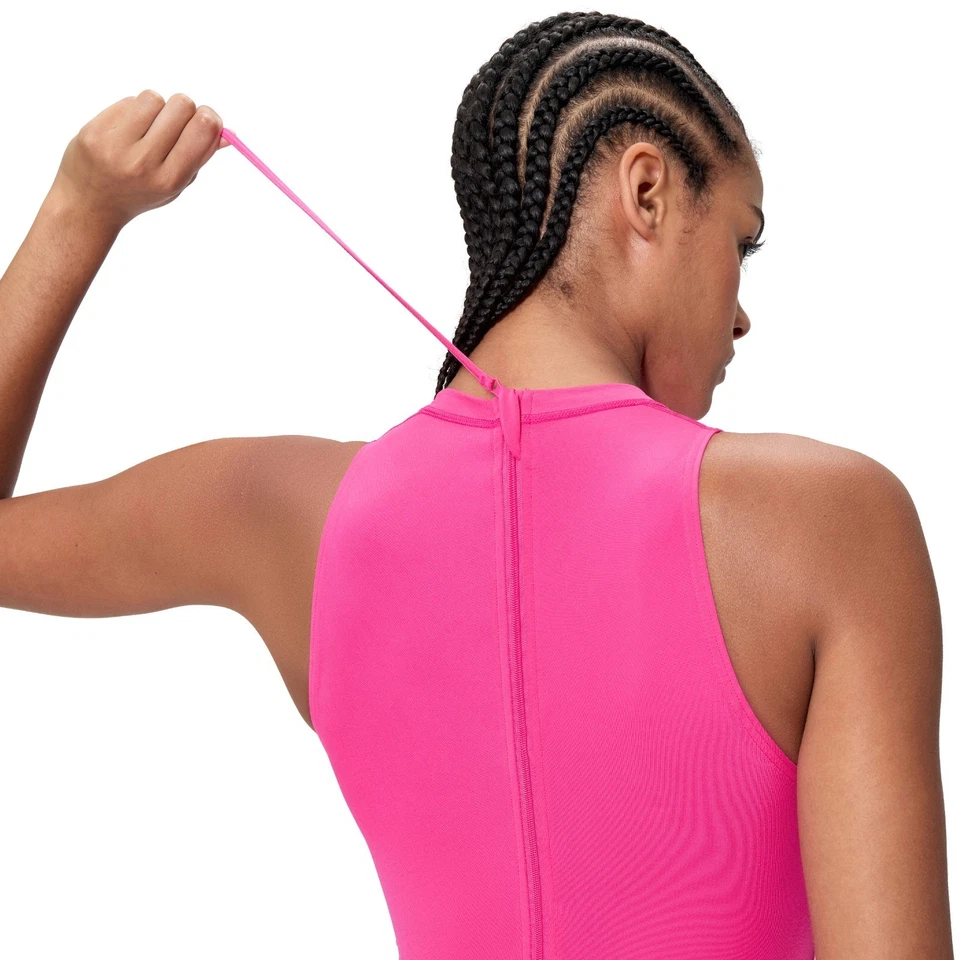 SPEEDO WOMENS HYDRASUIT SWIMSUIT.ZIPPED PINK BUST SUPPORT SWIMMING COSTUME S26 - Image 4 of 4