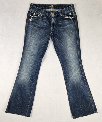 7 For All Mankind Jeans Women's 30 Boot Cut Mid Rise Dark Wash Stretch USA 30x31 - Picture 2 of 20