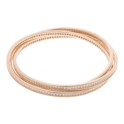 CARTIER Women Bangle K18 Yellow Gold YG diamond Three-Bangle Bracelet Full Pavé