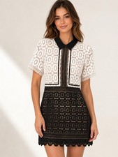 Self-Portrait Lace Mini Dress US 6 Black Whit...