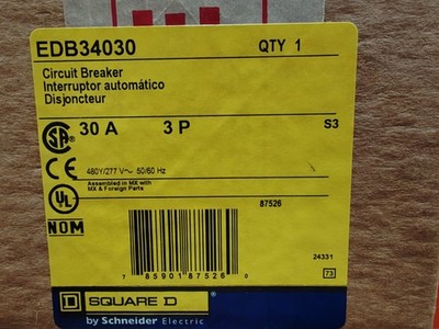 Square D EDB34030 - Mini-Leistungsschalter 30A 3P 25kA, 480Y/277VAC - MCB E-R...