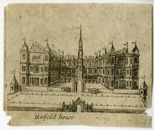 Antique Master Print-HATFIELD-HOUSE-ENGLISH JACOBEAN-MANSION-Anonymous-c.1700