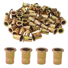 dosamll 100PCS 1/4"-20 UNC Carbon Steel Rivet Nut Flat Head Knurled