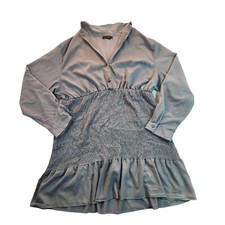 Pretty Little Thing Gray Blue Mini Dress Tunic Top Sz 26 Smocked *See Descriptio