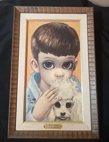 Keane 1962 "A Boy and His Dog" Vintage gerahmter Druck 9x14 Mid Century Vintage