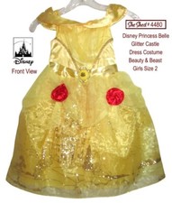 Disney Princess Belle Costume Dress Size 2 Toddler Glitter Roses Used