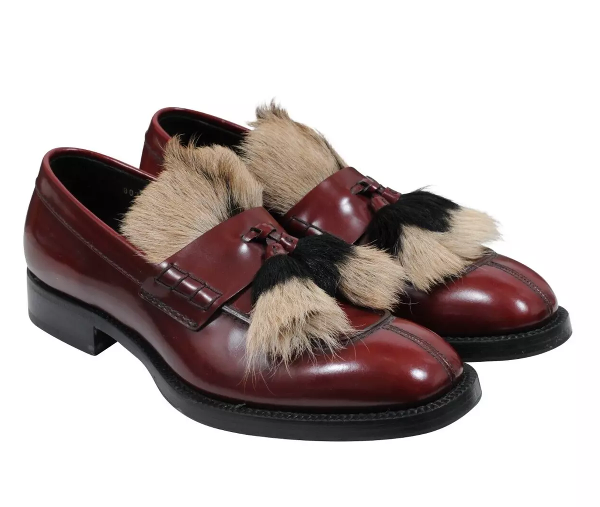 Prada Mens Goat Fur Tassel Loafers US 8.5 UK 7.5 Burgundy Red Leather | eBay