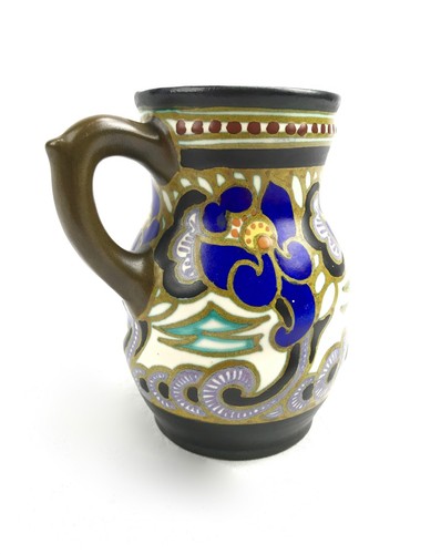 Jarra de cerámica antigua Art Deco Gouda/jarrón/jarra/azul púrpura marrón/1927 - Imagen 3 de 5