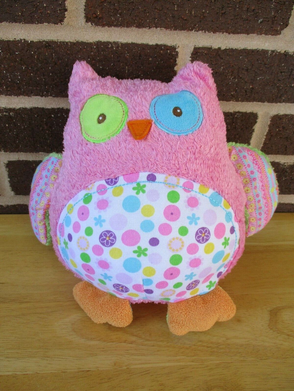 Mary Meyer OWL- Pink  with Patchwork Colors 10" Plush Stuffed Chubby