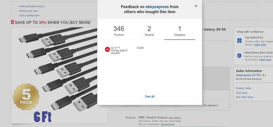 Cable de carga rápida USB-C tipo C OEM Samsung Galaxy S10 S9 S8 Plus Note 9 8 Foto 2 de 4