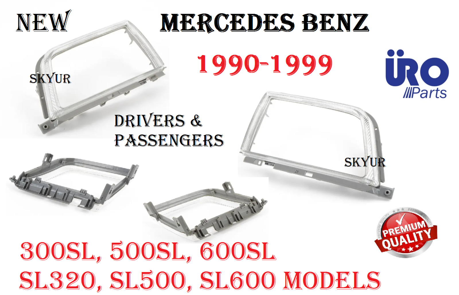 Left & Right Headlight Door Trim Ring Bezel Rim Set For Mercedes R129