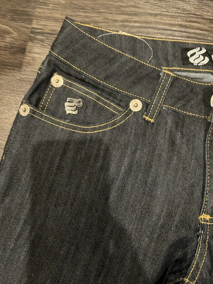 Pantalones de mezclilla para mujer Rocawear talla 9x33” RN# 111507 pierna súper recta lavado oscuro. De colección. Foto 4 de 4