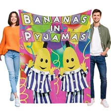 Bananas in Pyjamas Blanket Flannel Throw for Bed Sofa Lightweight Birthday Gift