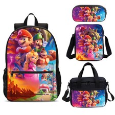 Super Mario Bros Movie Cartoon Kids School Backpack Cooler Lunch Bag Pen Bag Lot