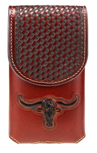 6.5" LONGHORNS LARGE WESTERN LEATHER POUCH CASE BELT LOOP HOLSTER PHONE #EH11701 - Picture 12 of 13
