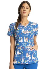 Alpaca Picnic Cherokee Scrubs Prints V Neck Top CK678 APPC