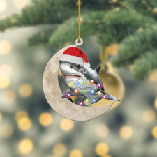 Shark Light Christmas Hanging Ornament, Shark On Moon Christmas Tree Decor