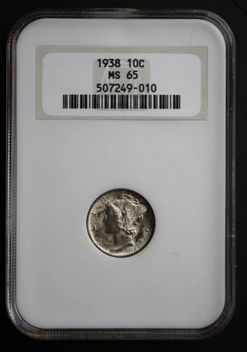 1938 USA ONE DIME .900 SILVER - MERCURY DIME - NGC MS 65 - Philidelphia Mint