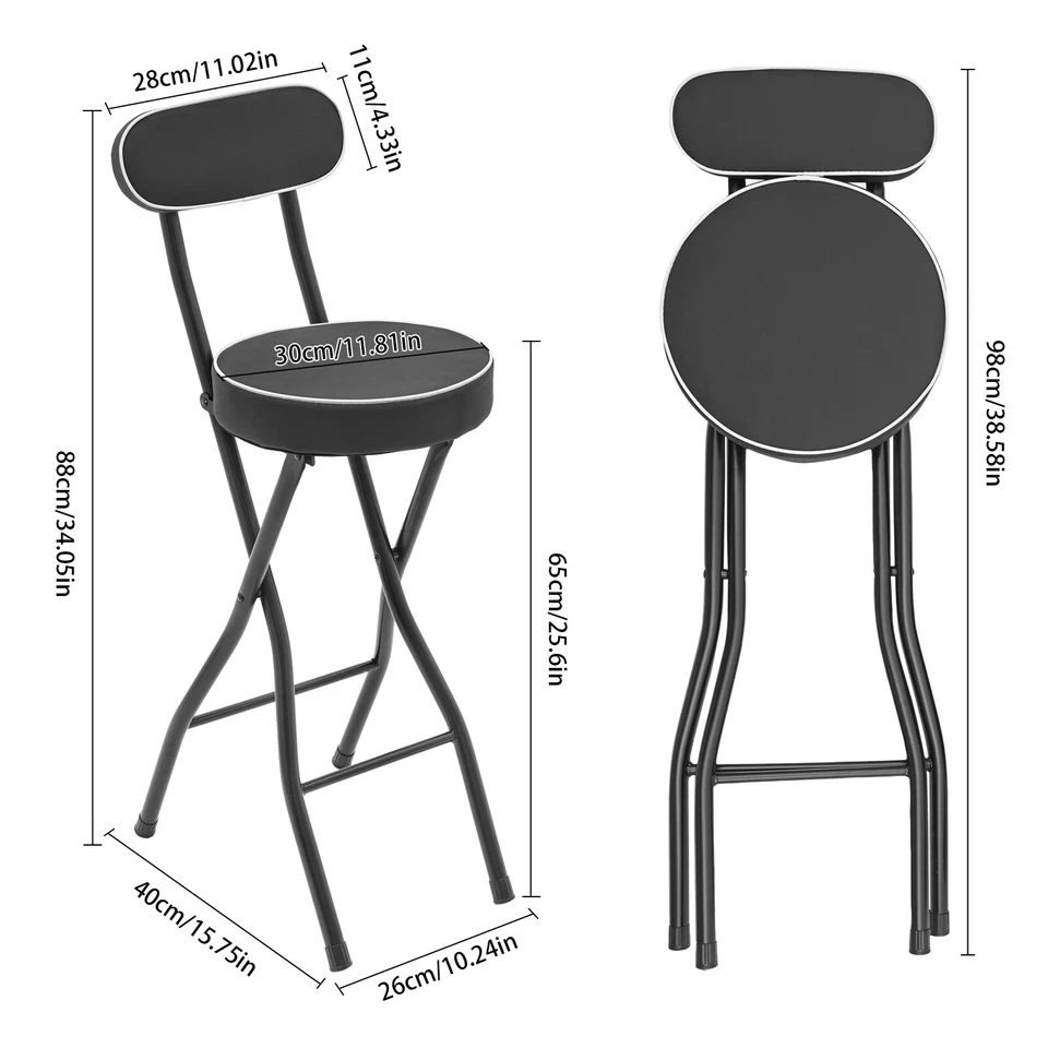 2PCS Bar Stools Portable Folding Stool Padded Folding High Chairs - Image 2 of 4