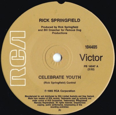 Rick Springfield ORIG OZ 45 Celebrate youth EX ’85 RCA 10445 Power Pop