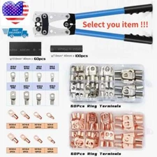 140Pcs Copper Lugs Ring Terminals Bare Battery Welding Crimp Wire Connectors Kit