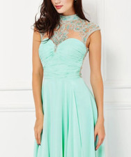 ANGELA  ALISON Sz 2 Mint Chiffon Long FORMAL PROM PAGEANT DRESS 61169 NEW 580