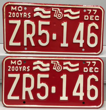 1976 1977 Missouri License Plate Pair Plates ZR5-146