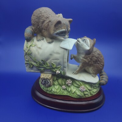 Vintage Homco Love Letter Porcelain Hand Painted Raccoons/Mailbox 1987