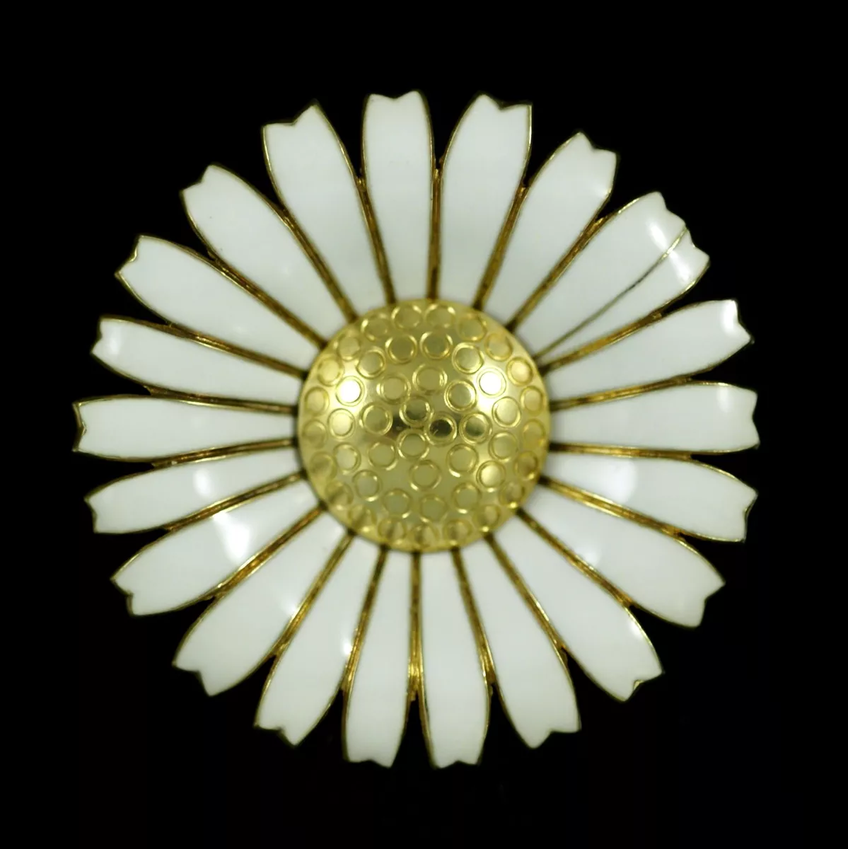 Georg Jensen. Gilded Sterling Silver Daisy Brooch Pendant with Enamel. 50 mm