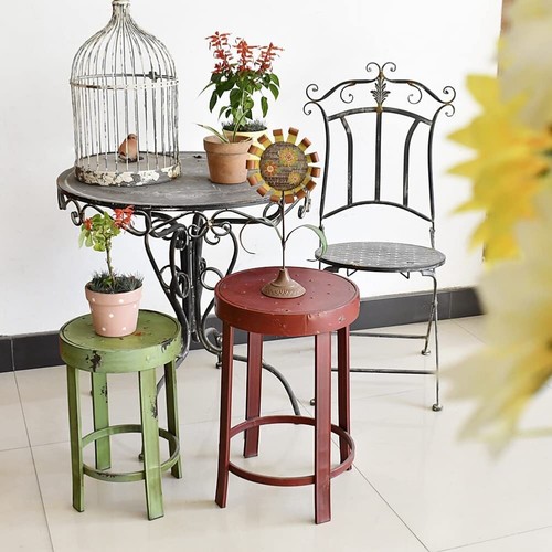 Nostalgic Metal Nesting Stools Set of 2 Round Planter Pot Stand Outdoor Endtable - Picture 5 of 8