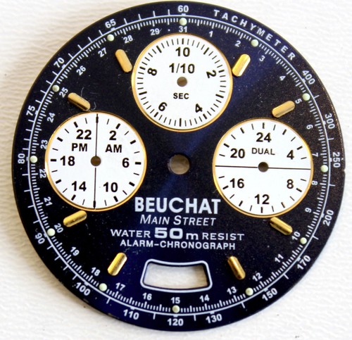 Cadran De Montre Beuchat Genesis Alarm-Chronograph – Diamètre 27.7mm, étanche 50m, Neuf De Stock