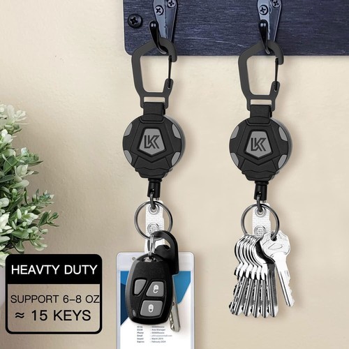 1/2x Heavy Duty Retractable Keyring Pull Key Chain Clip Recoil Holder Steel Cord - Picture 4 of 11