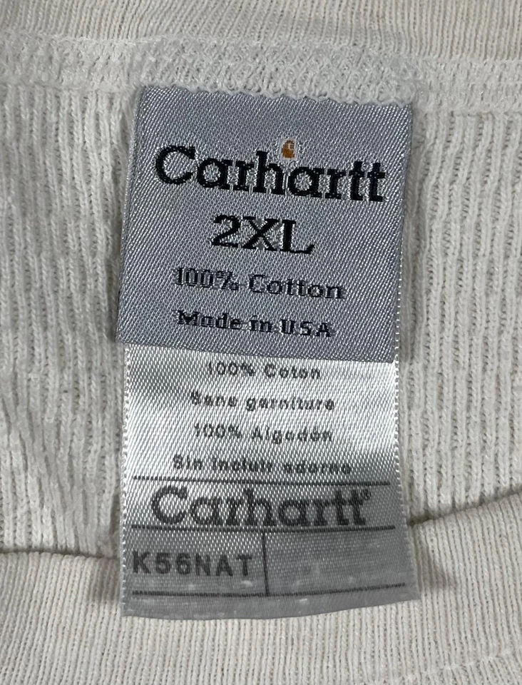 Camisa masculina vintage Carhartt 2XL waffle térmica manga longa feita nos EUA 00s K56NAT - Imagem 3 de 4