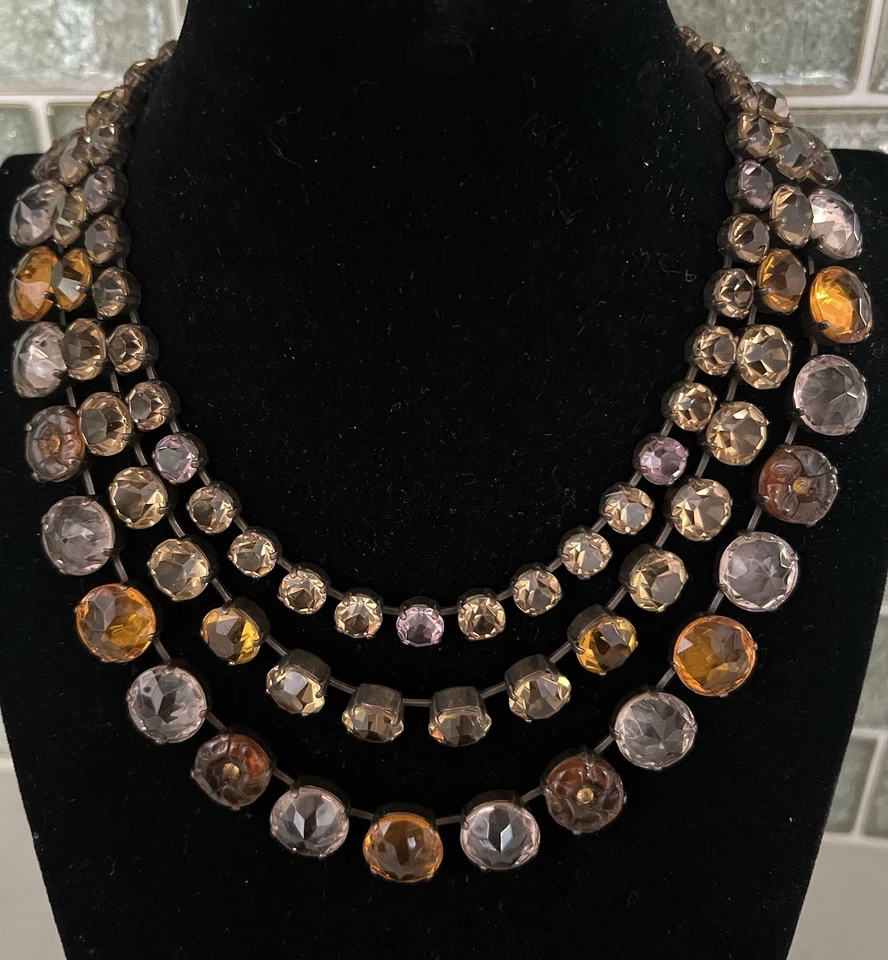 J.L. BLINE PARIS FRANCE 3 ПРЯДЬ НАГРУДНИК ОЖЕРЕЛЬЕ РЕЗНОЕ СТЕКЛО МНОГОЦВЕТНЫЙ ВИНТАЖНЫЙ 80-Х - Изображение 3 из 4