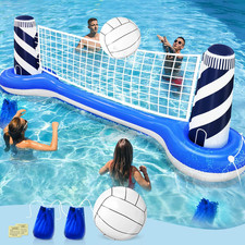 Inflatable Pool Games Volleyball Net Pool Float Set with 19" Beach Ball, Lightho