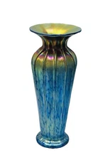 LUNDBERG STUDIOS  VASE Tall 12.5" Iridescent Gold Blue - Signed/Numbered 111652