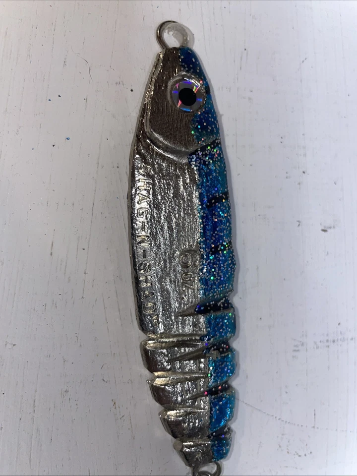 SHAG-N SHAD 6 盎司诱饵老式鱼饵蓝色带钩 — 第 3/4 张图片