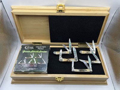 Case XX Green Scroll Series Collector Puzzle Set 5 Knife Collection Stag Handle