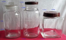 3 anciens Bocaux  épicerie en verre  couvercle bakélite bordeaux parfait état.