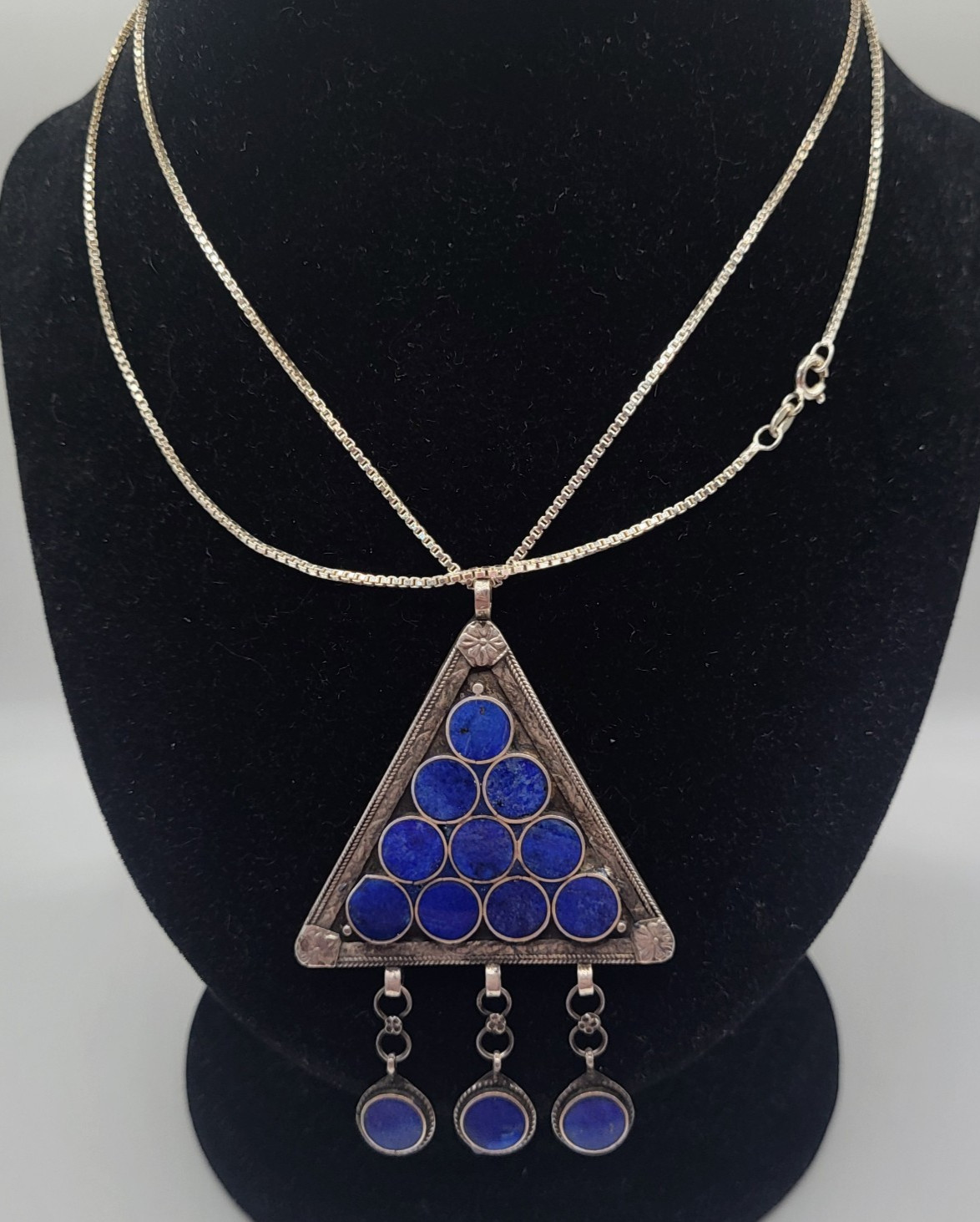 Lapis Silver Triangular Pendant Necklace Sterling… - image 5