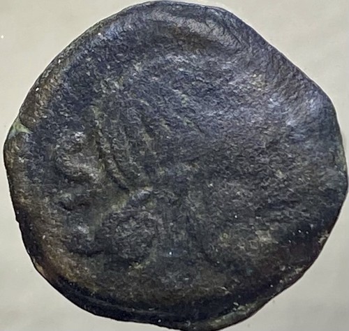 Post Punic War Era Celtic Coin 90BC-1BC Saturn Prow Ship Roma Ancient Iberian
