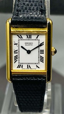 Seiko Tank Watch Women 18mm White Dial Gold Tone Rectangle 2Y00-5470 New Battery