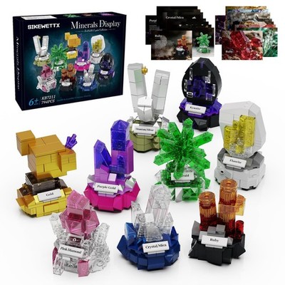 Mineral Display Building Blocks Set 794pcs, 9 Pack Gemstone Models, Crystal R...