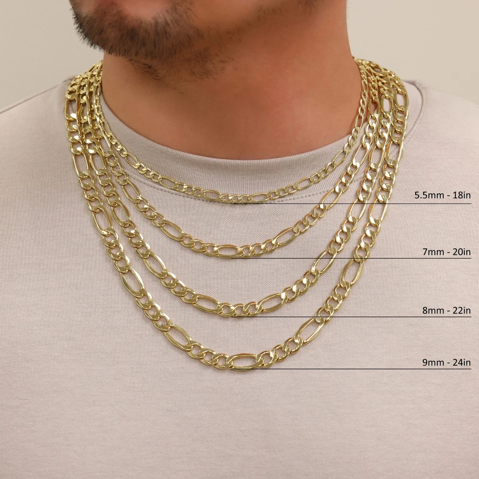 10K Oro Amarillo 2mm-9mm Italiano Figaro Cadena Pulsera Hombre Mujer 17.8cm- - Imagen 4 de 4