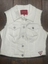 Guess Los Angeles Women's Distressed White Denim Jean Sleeveless Vest Small