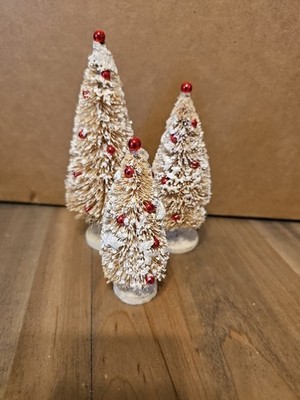 Bethany Lowe Designs Set Of 3 Bottle Brush Trees With Red Balls