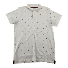 Aeropostale Men's White Pique Short Sleeve Polo All Over Print Size L